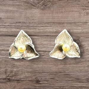 VTG De Curtis Brushed Leaf Screw-back Earrings Sterling Silver